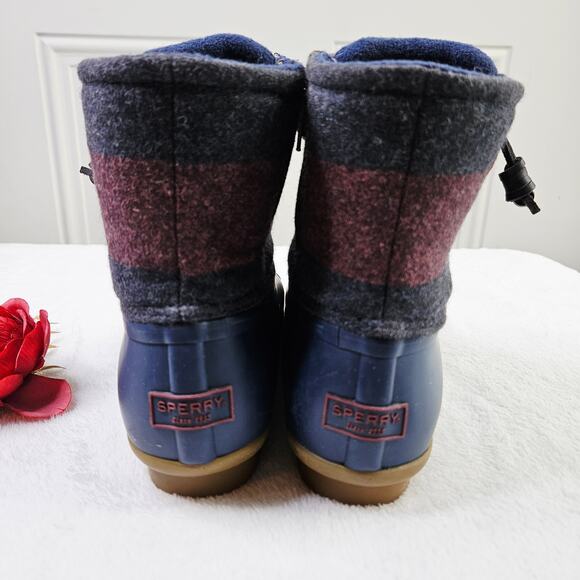 Sperry Womens Size 8 Saltwater Varsity Striped Duck Boots Rain Boots Wool - Picture 5 of 11